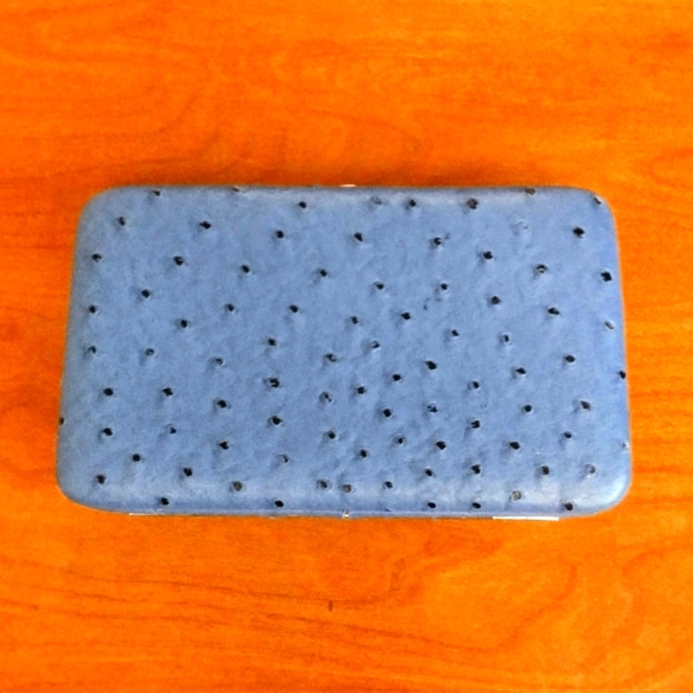 Blue Faux Ostrich Large Hardcase Wallet